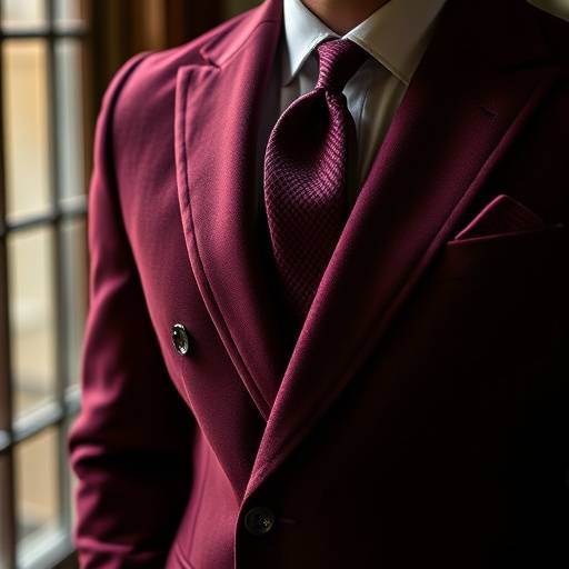 A deep burgundy bespoke suit jacket with fine detailing