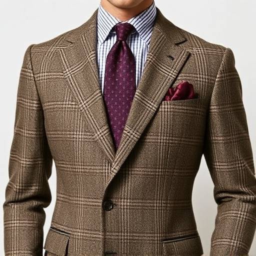 A distinguished tweed business suit, offering warmth and texture for cooler seasons.