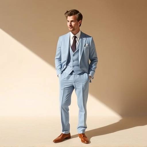 A finely woven linen suit in a light blue hue, ideal for warmer climates or relaxed business settings.